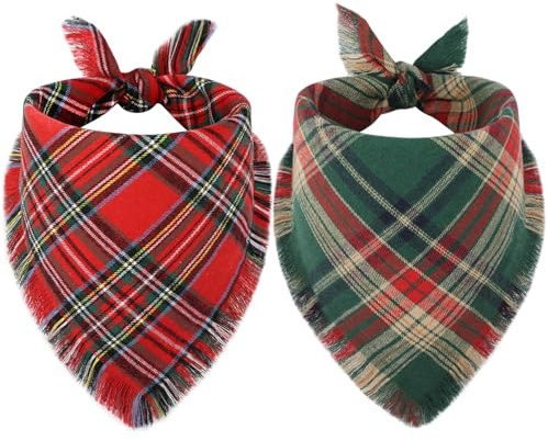 Vivifying Lot de 2 Bandanas de Noël pour Chien avec Franges, Polyvalents, Portables pour l'hiver, Noël et Le Nouvel an, Taille L