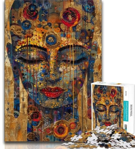 Puzzles mit 1000 Teilen für Teenager, Buddha-Ölgemälde, Teenager-Puzzles, anspruchsvolles Spiel, ganze Familie (Größe 38x26cm)