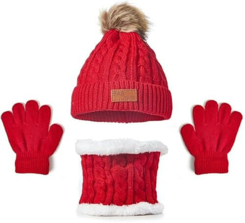 YRPACFB Kids Winter Beanie Hat Scarf Gloves Set, Warm Thermal Knitted Beanie Cap Snood Neck Warmer Mitten, Knit Thick Warm Fleece Sets, Winter Accessories Sets for Children Outdoor Sports 3 in 1