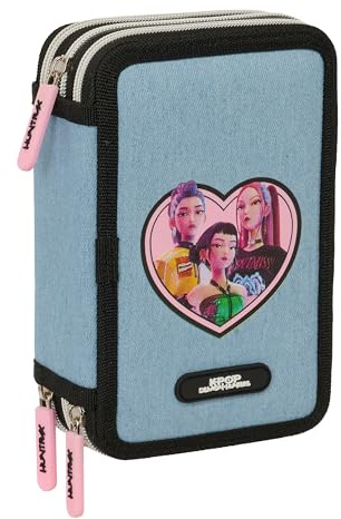 K-POP Demon Hunters HUNTR/X Schulmäppchen mit 37 Hilfsmitteln, Kindermäppchen, ideal für Kinder von 5 bis 14 Jahren, bequem und vielseitig, robust, 12,5 x 5,5 x 19,5 cm