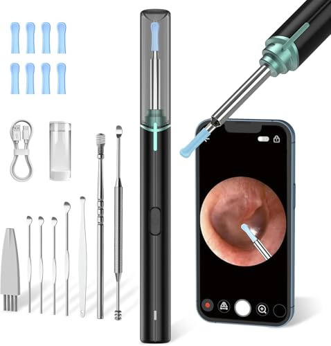 Ear Wax Removal Kit with Camera, 1920P FHD, Black | Wireless Ear Cleaner, 8 Ear Spoons & 3.9mm Waterproof Lens, Compatible with iPhone iPad Android