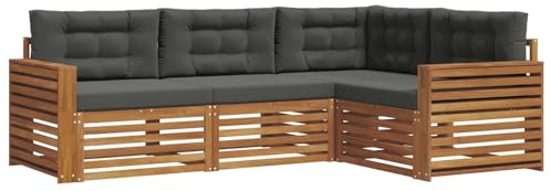 vidaXL Outdoor-Sofagarnitur mit Kissen 4 pcs Natur und Anthrazit, Moderne Garten-Sofa-Ecke, haltbare Lounge-Möbel für draußen, gemütliche Terrasse-Sitzgelegenheiten