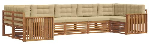vidaXL Sofagarnituren 7 pcs Natur und Beige Massivholz Akazie, Garten, Moderne Sofas, langlebige Möbel, Terrasse, Bequeme Lounge, praktische Sitzgelegenheit