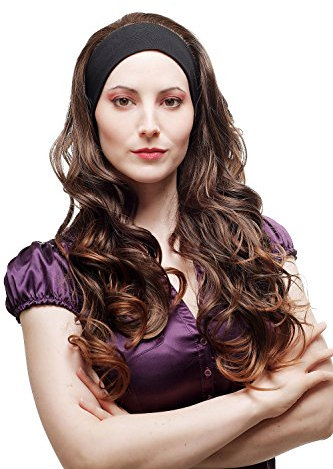 WIG ME UP - H9308-2T30 Haarteil Halbperücke Perücke fest an elastischem Stirnband lang gelockt Braun Mix 65 cm