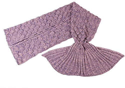 Aiqi Schlafsack / Decke in Meerjungfrau-Flossenform, warm und weich, Häkel-Handarbeit, zum Kuscheln, Fleece, ideale Geschenkidee, für Familienmitglieder oder Freunde, Pale Pinkish Purple, M