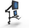 Allcam Compact Workstation w/Gas Spring Monitor Arm & Laptop Tray, Desk Clamp & Grommet Mount - in Black