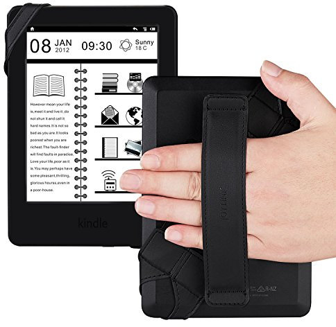 Joylink Generic - Supporto da polso per tablet, girevole a 360°, in pelle, con cintura elastica, sicuro e portatile, per tablet da 6 a 7 (Amazon Fire, Huawei, Asus, Samsung), colore: nero
