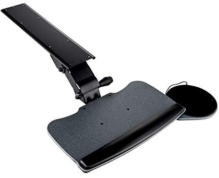 Under Desk Keyboard Tray, Easy to Install 20 x 11 Undermount Tray with Wrist Rest & Bonus Mouse Pad, Cable Management - Swivels 360° with Adjustable Height and ±15° Tilt Angle (21)