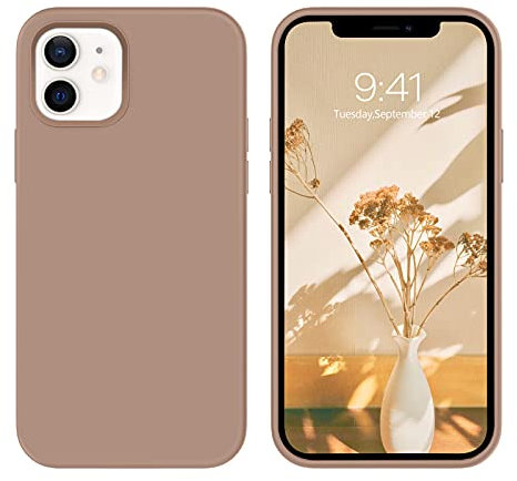 DOMAVER Coque iPhone 12/12 Pro 6,1 Pouces,Silicone Case Téléphone iPhone 12 Liquide, Etui Protection pour iPhone 12 Pro Antichoc Doublure Microfibre Douce, Brune Caramel