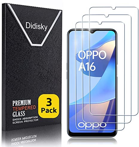 Didisky [3-Unidades Cristal Templado Protector de Pantalla para OPPO A16 / A16S / A54S, Antihuellas, Sin Burbujas, Fácil de Limpiar, 9H Dureza, Fácil de Instalar, Transparente