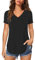 Florboom Womens T Shirts Short Sleeve V Neck Loose Summer Tees Basic Tops, Black 18 20