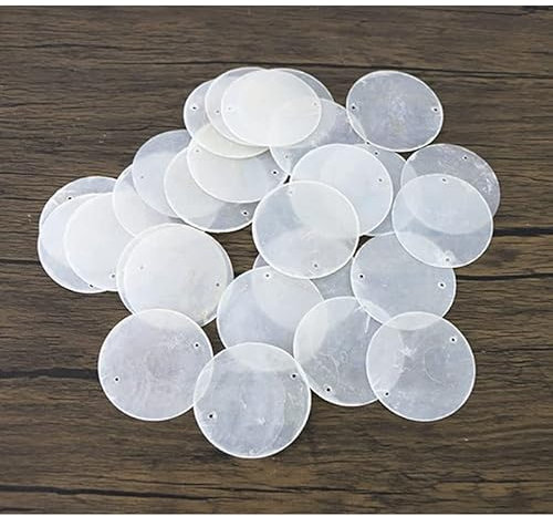 Riseon 100 Stück runde natürliche Capiz-Muschelscheiben (50 mm) mit zwei Löchern für Schmuckherstellung, Dekoration, Windspiele, Türvorhang, Wandbehang (Naturweiß)