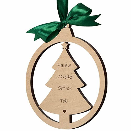 Persönlicher Weihnachtsschmuck – Runder Holzanhänger mit Namen Personalisieren – Echtholz in Naturholzoptik – Tannenbaum - Weihnachtsdeko selbst gestalten