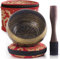 Conjunto de Cuenco Tibetano: Fácil de Tocar - Doble Batidor - Para la Sanación Holística, Alivio del Estrés, Meditación y Relajación - Cuenco de Color Marrón Claro Antiguo con Bolsa