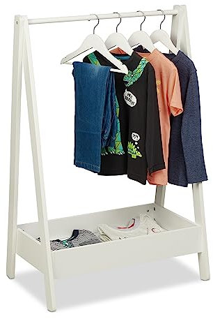 Relaxdays Appendiabiti per Bambini, Stand Guardaroba a Giorno per la Cameretta, MDF e Legno, HLP 99x64,5x42,5 cm, Bianco, Fibra