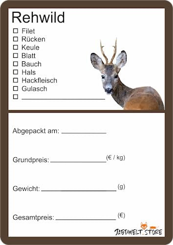 Wildbret Etiketten zur Kennzeichnung von Wildfleisch 6 x 9 cm Rehwild V (100)