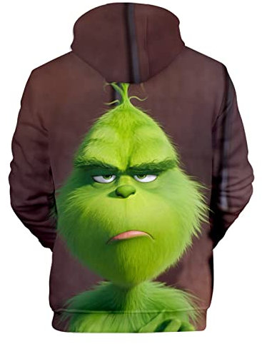 QWUVEDS Herren und Damen Weihnachten Christmas Hoodies Lustige kreative 3D Pullover Sweatshirt für Jungen Mädchen Langarm Hoodie Kordelzug Sweatshirt Grinch Pullover Decken Hoodie Grinch Kleidung