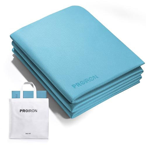 PROIRON Yogamatte Faltbar TPE, Reise Yogamatte rutschfest & leicht 183cm x 61cm x 7mm, Gymnastikmatte mit Tasche für Fitness Pilates - Blau-grün