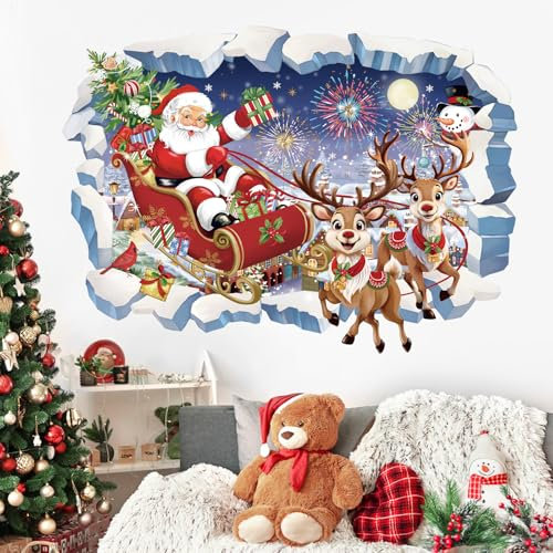 wondever Pegatinas de Pared Navidad 3D Adhesivos Pared Decorativos Ventanas Navidad Papá Noel Alces Navidad Vinilos Pared Puerta Escaparate Ventanas Decoració De Navidad
