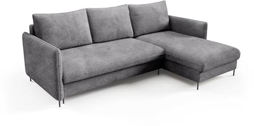 Bettso - Ecksofa mit Schlaffunktion und Bettkasten - Sofa Wohnzimmer - 216 cm breit, 165 cm Tief - Ottomane Links oder Rechts - Eckcouch L Form, Liegefläche 140x200 - Grau