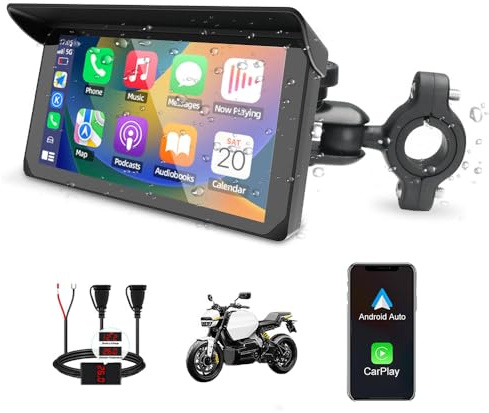 VSYSTO CP5 Motorrad Carplay Bildschirm, Kabelloses CarPlay und Android Auto, 5 Zoll Wasserdichtem Touchscreen für Motorrad mit Dual-Bluetooth, GPS Navigation, Sprachassistent, Dual USB Anschluss