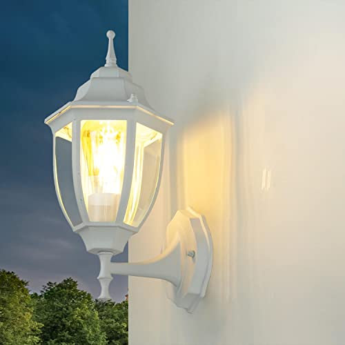 Licht-Erlebnisse Außenwandleuchte stehend Aluminium Glas in Weiß IP44 Hauseingang Garten H:35,5 cm E27 Laterne Rustikale Außenlampe Terrasse LYON
