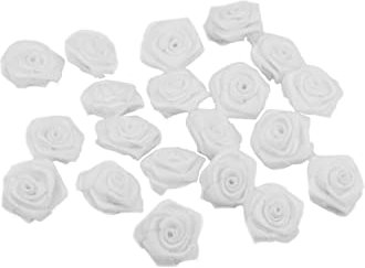 Rosen 2 cm x 20 Stück Satinrosen Aufnäher Deko Blumen Röschen zum Basteln Haarschmuck kleine Rosenköpfe Farbe: Weiß 029