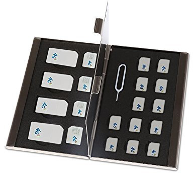 Sim Card Holder Case Storage for 20 Sim Cards Micro, Nano & Standard Sims with Ejection Tool Anti Shock Ideal for Travelling Thin Wallet Style made from Aluminium by King of Flash