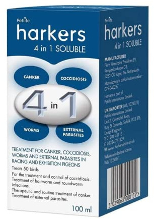 Harkers 4 in 1 Soluble canker, coccidiosis, worms, parasites in pigeons 100ml