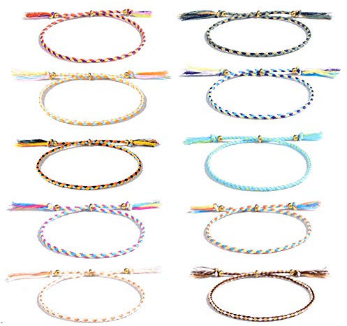 VU100 10 Stück Freundschaft Armbänder für Damen Mädchen Geflochten Wickelarmband bunt, Gewebte Dünn Saiten -Handgefertigt Geschenk