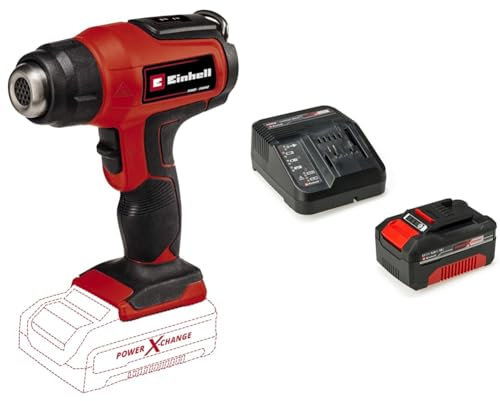 Einhell Power X-Change 18V Cordless Hot Air Gun with Battery and Charger - Battery Powered Heat Gun with Accessories for Paint Stripping, Vinyl, Crafts, Resin - TE-HA 18 Li Battery Heat Gun Cordless