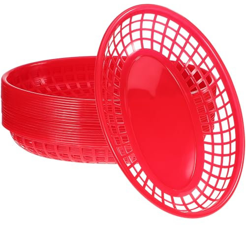 YARNOW 32 Pièces Rétro Style Rapide Alimentaire Panier Ovale en Plastique Restaurant Panier Pain Frites Plateau Plateau pour Partie de Pique- Nique Barbecue