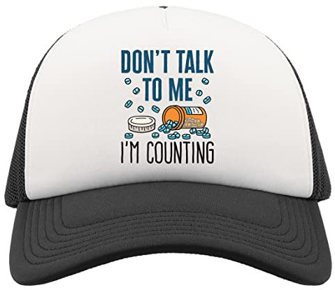 Don't Talk to Me I'm Counting Pharmacist Logo Half Mesh Trucker Cap Baseball Hat Snapback Black