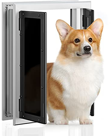Premium Hundetür, PETOUCH Aluminium-Haustiertür mit Doppelpaneelen, Hundetür mit automatisch schließenden Magnetklappen, Schiebe-Panel und 4 Sicherheitsschlössern, wetterbeständig und langlebig, Größe