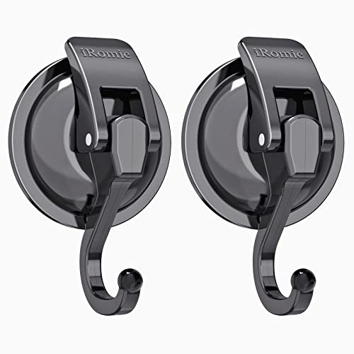 iRomic Heavy Duty Vacuum Suction Cup Hooks (2Pack) for Shower,Glass Window,Kitchen&Bathroom&Restroom Organization,Gun Silver.