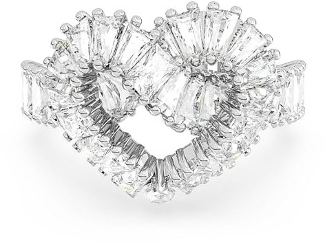 Swarovski Matrix Ring, Rhodinierter Damenschmuck im Herz-Design mit Strahlenden Swarovski Kristallen