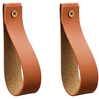 JIHUOO 2 Stück PU Leder Wandhaken Wandbehang Riemen Vorhangstange Halter Handtuchhaken Lederband Garderobenhaken Handtuchhalter Braun