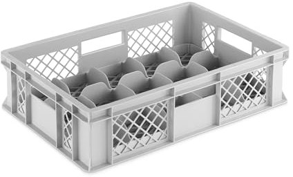 DIE BOX FABRIK Gläserkiste 600x400x150mm mit Einsatz für verschiedene Einsatzzwecke, Gläserkasten, Gläserkorb (15 Gläser 5x3)