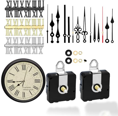 DRERIO 2 Stück Geräuschloses Uhrwerk Set mit 5 Zeiger-Sets Uhrwerk für Wanduhr Quarzuhrwerk Uhrlaufwerk mit Hohem Drehmoment,DIY Uhr Bewegung Ersatz Teile für Clock Ersatzteile Ersatz (22mm Welle)
