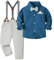Volunboy Baby Jungen Anzug Set Bekleidung Hemd mit Fliege + Hosenträger Hosen Strampler Anzug(5-6 Jahre,Größe 130,Blue Grau)