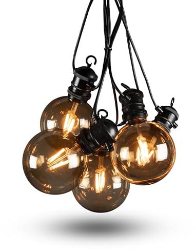 Konstsmide LED Globe Party Lichterkette, smokey brown, inkl. Dimmer mit Memoryfunktion, 10 Birnen / 10 bernsteinfarbene Dioden, 24V, Außen (IP44), 7W, schwarzes Kabel - 2393-860