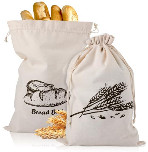 PEUTIER 4pcs Large Bread Bags, Linen Sourdough Bread Bags With Drawstring Reusable Waterproof Cotton Bread Container Storage Bag Bread Pouch for Homemade Artisan Bread