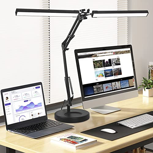 SAVSOO 2-in-1 Schreibtischlampe für Heimbüro,Dimmbare, Faltbare Tischlampe,Verbessertes Knopfloses Drehbares Design Schreibtischlampe LED, 3 Farben, 10 stufenloses Dimmen für Lesen/Studium/Arbeit