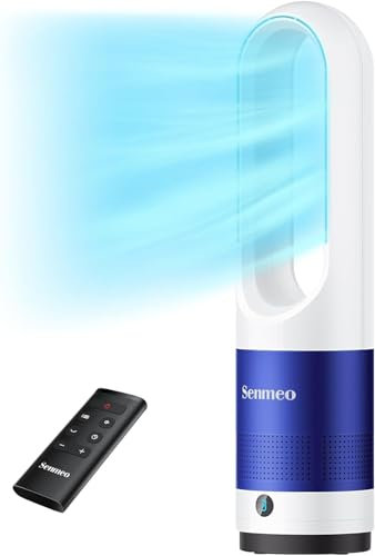Senmeo Ventilateur Colonne Sans Pale de 55cm, Ventilateur Tour Silencieux avec Télécommande, 8 Vitesses, Oscillation à 90°, Minuterie 9h, Affichage LED, Ventilateur Sans Pale pour Chambre, Bureau