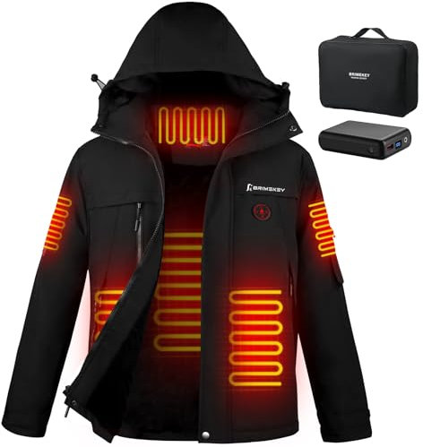 Veste Chauffante Femme avec Batterie 12000mAh, Électrique Vestes de Ski en Polaire Imperméable & Coupe-vent avec 6 Zones de Chaleur, Manteau Chauffant Capuche pour Extérieur Hiver