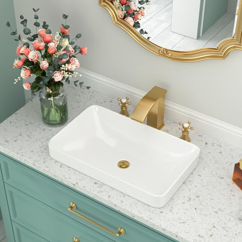 Vessel Sink-Beslend Éviers semi-encastrés en céramique blanche rectangulaire 48,3 x 30,5 cm Lavabo moderne Lavabo de lavabo au-dessus du comptoir