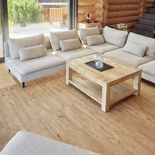 Self Adhesive Floor Planks - 7 Planks Pack Covering 10.47 sq ft / 0.97sqm | Each Stick On Tile Plank Measures 5.9x35.9in (91.4x15.2cm) | Peel and Stick Vinyl Flooring |Honey Oak Timber Touch Effect