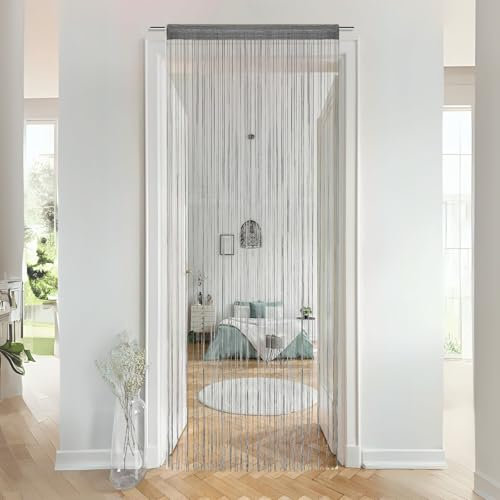 IL BOTTEGONE Tenda a Fili Stringhe Anti Mosche Insetti Divisorio con Asola per Inserimento di Bastoni Accorciabile Porta Finestra Zanzariera (Grigio)