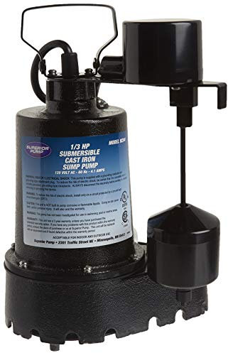 Superior Pump 92341 1/3 HP Cast Iron Submersible Sump Pump with Vertical Float Switch