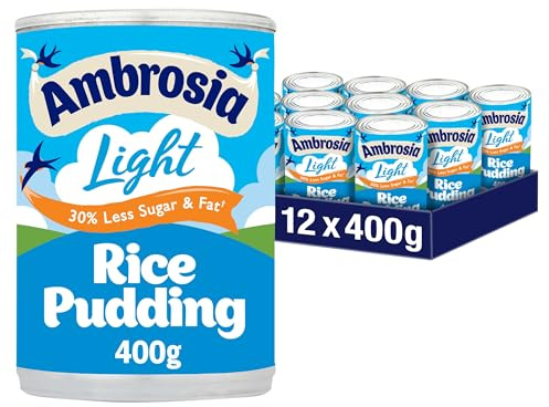 Ambrosia Devon Light Rice Pudding Cans, Classic Creamy Dessert, Ready-to-Eat, 400 g, (Pack of 12)